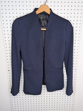 J.Crew 365 Navy Blazer Stand Collar Open Front Twill Work Jacket Preppy 4 Tall